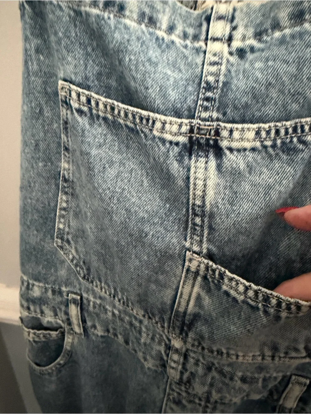 Free People Light Wash Denim Overalls Size XL